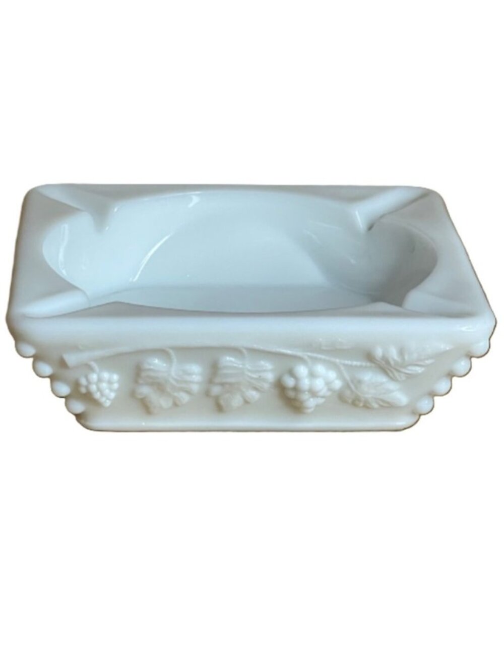 Westmoreland Paneled Grape Milk Glass 5" Square Ashtray Trinket Dish Mid-Century